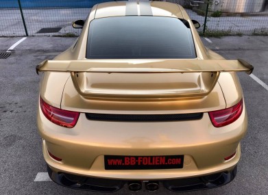 Folierung foliranje wrap porsche 911 gt3 kpl in hoch gloss gold xmetallic platinum x dunkel gold matt by bb folien bele botjan8